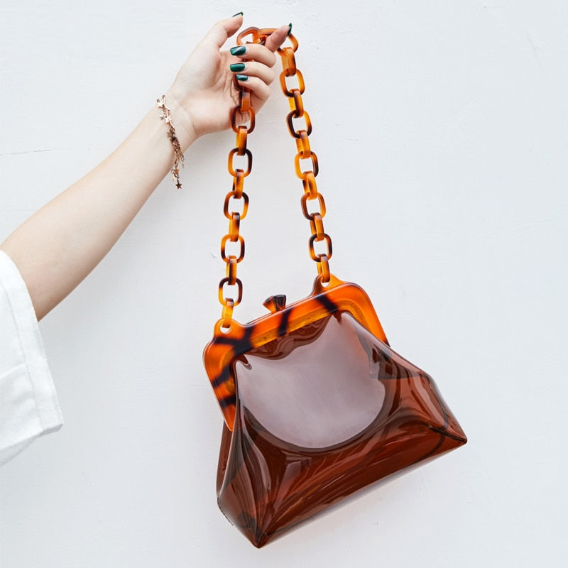 Transparent PVC Bag with Two-Tone Acrylic Chain Handle by HitMyNeed