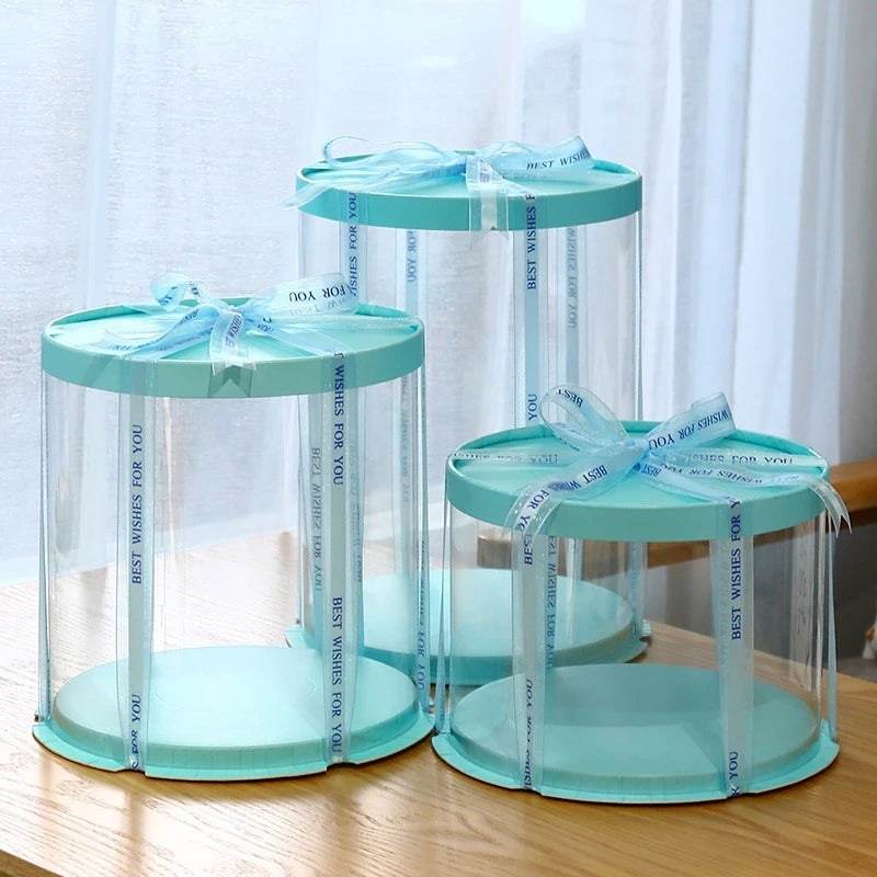 Transparent PVC Round Cake Box with Lid 6inch-black by HitMyNeed