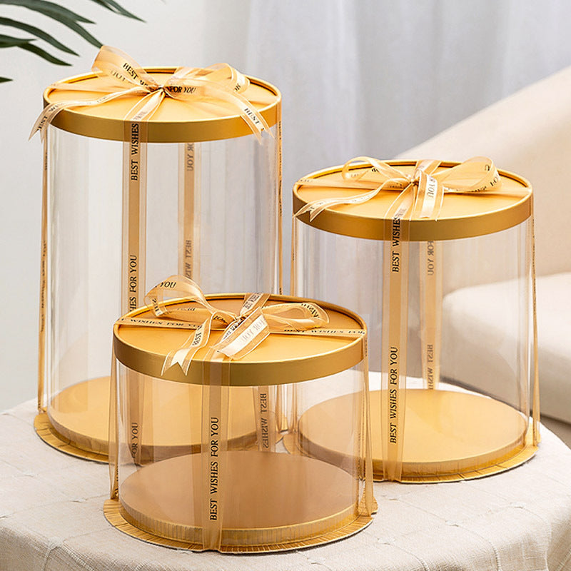 Transparent PVC Round Cake Box with Lid 6inch-gold by HitMyNeed