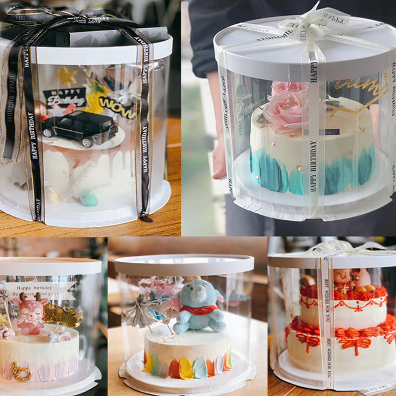 Transparent PVC Round Cake Box with Lid 6inch-white by HitMyNeed