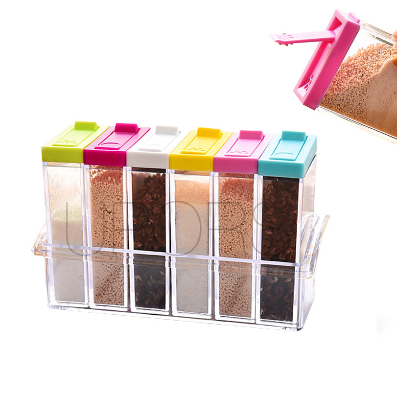 Transparent Spice Organizer Jars with Tray (Set of 6) by HitMyNeed