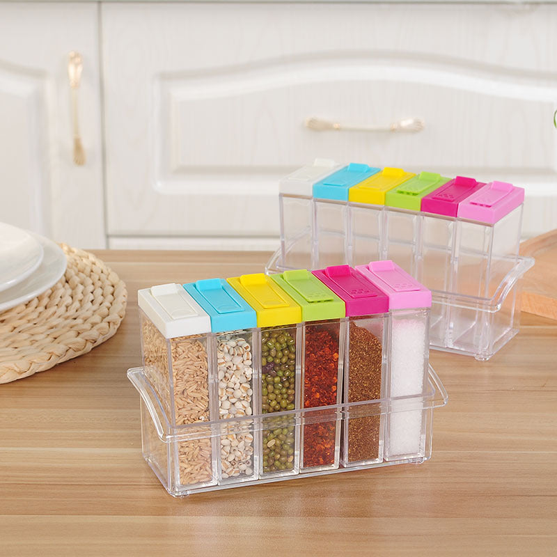 Transparent Spice Organizer Jars with Tray (Set of 6) by HitMyNeed