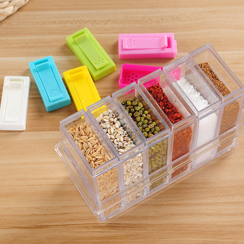 Transparent Spice Organizer Jars with Tray (Set of 6) by HitMyNeed