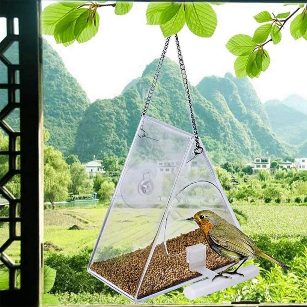 Transparent Triangle Acrylic Hanging Bird Feeder by HitMyNeed