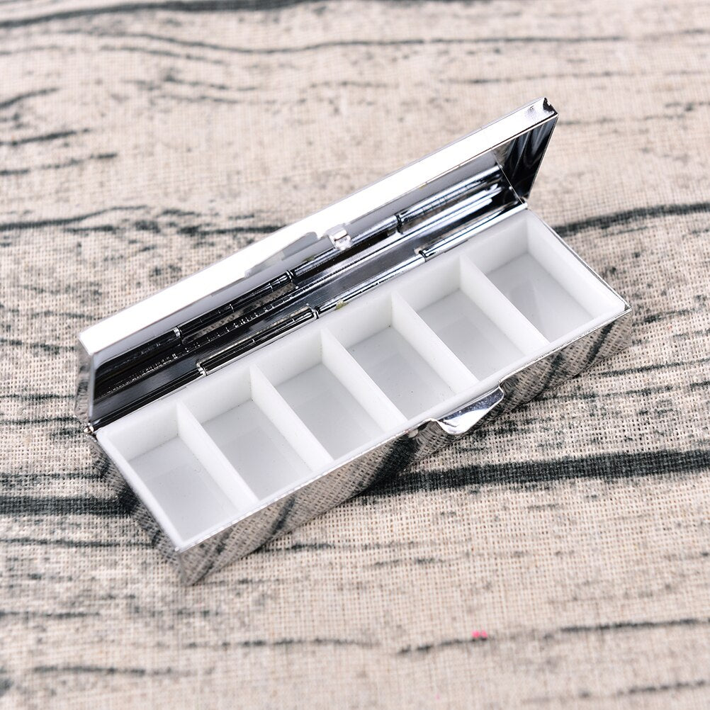 Travel Metal Pill Box with 6 Compartments by HitMyNeed