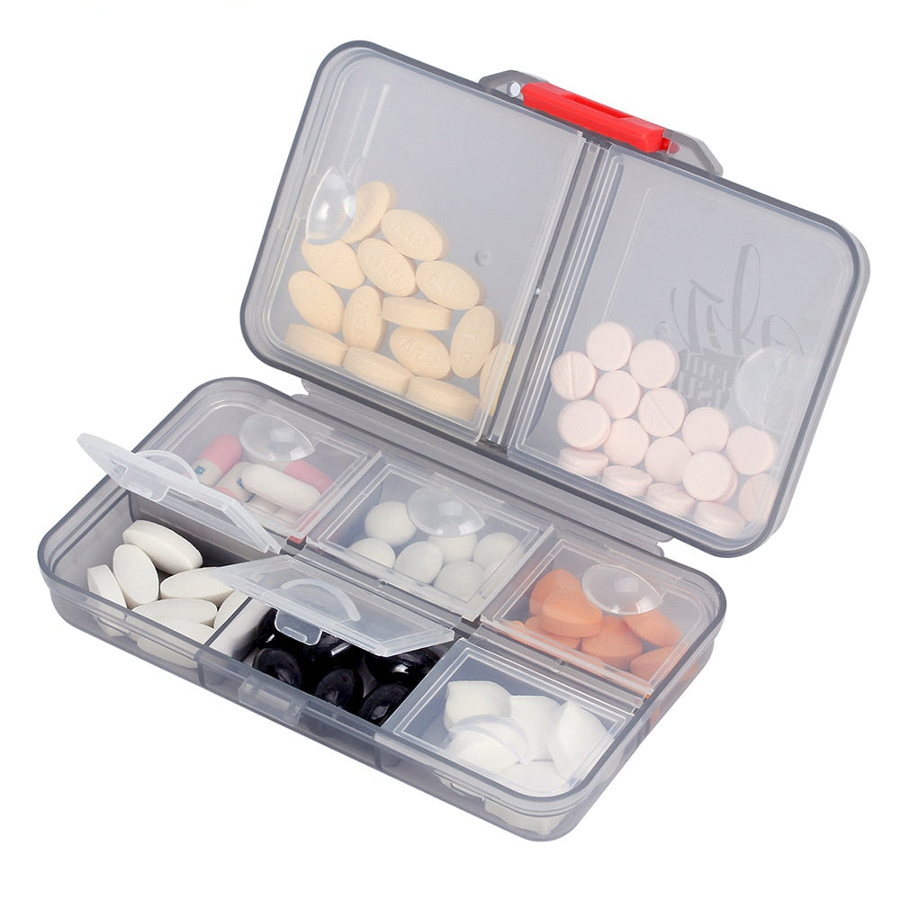 Travel Pill Box with 8 Secure Compartments by HitMyNeed