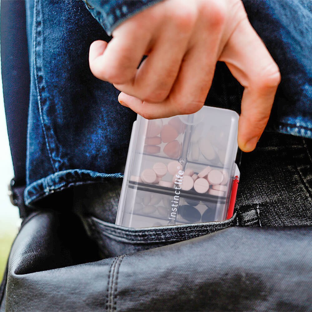 Travel Pill Box with 8 Secure Compartments by HitMyNeed