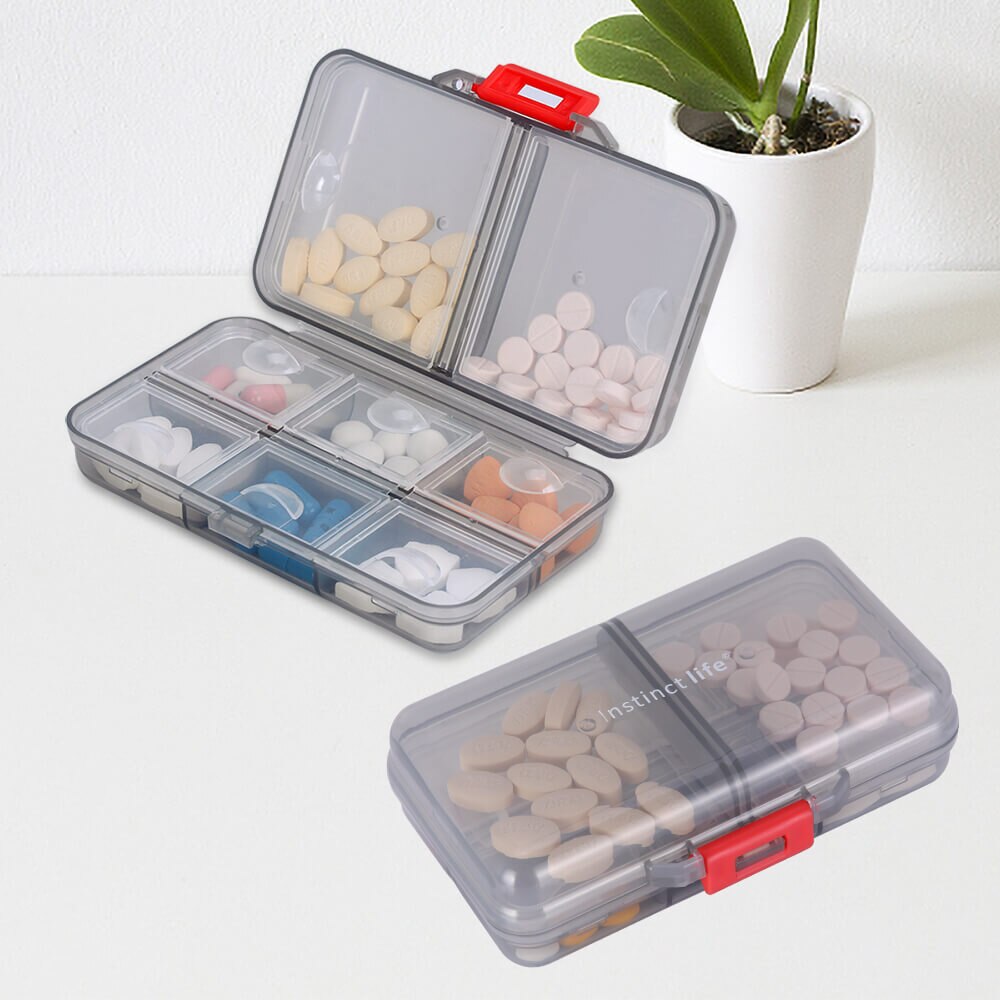 Travel Pill Box with 8 Secure Compartments by HitMyNeed