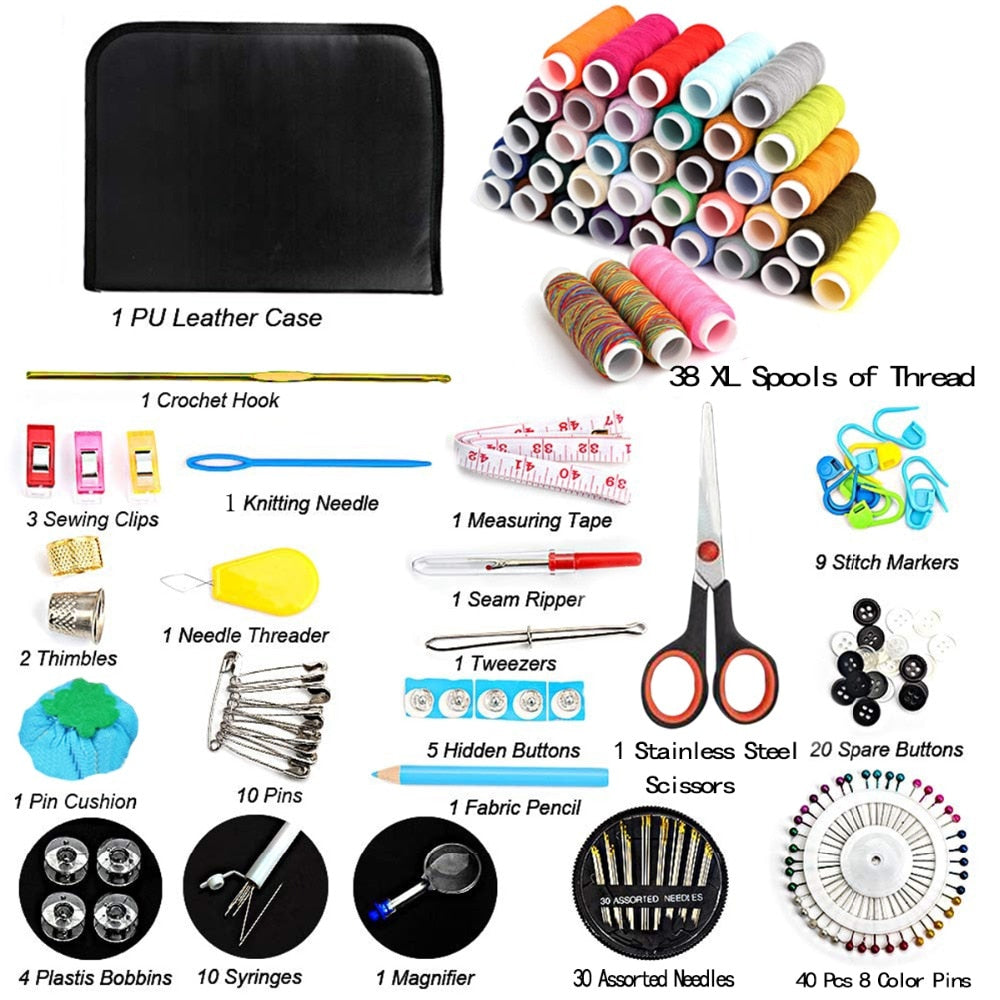 Travel Sewing Kit DIY Set with Case (183 pcs) by HitMyNeed