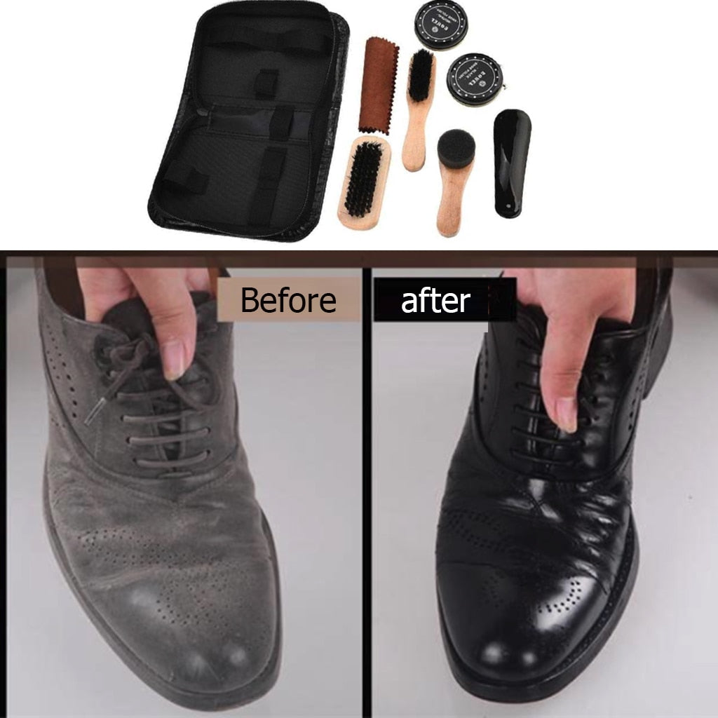 Travel Shoe Polish Kit with Brushes and Case by HitMyNeed