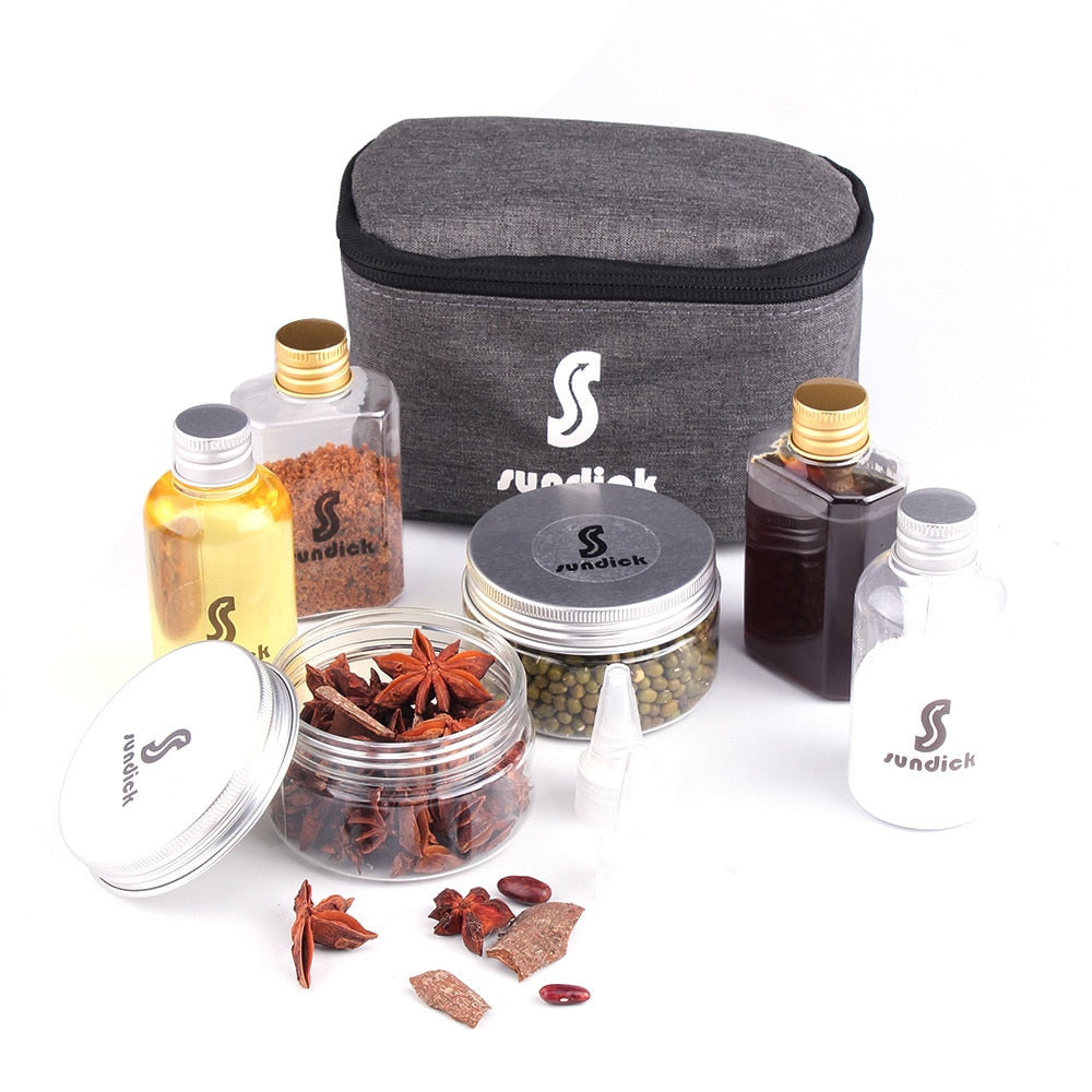 Travel Spice Container Set with Zippered Bag (9pcs) by HitMyNeed
