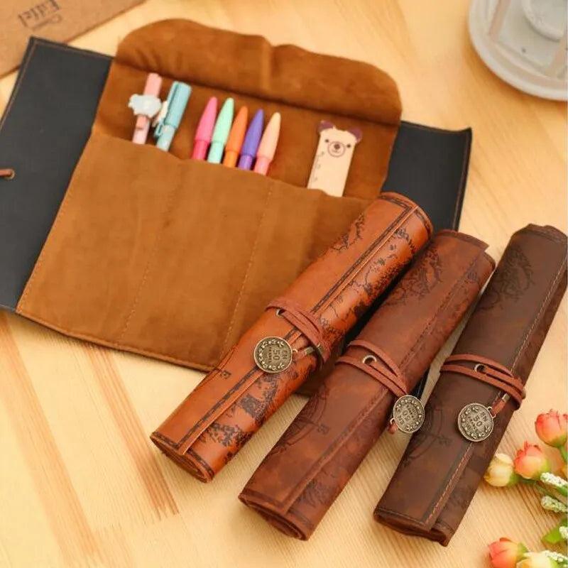 Treasure Map PU Leather Roll-Up Pencil & Makeup Case by HitMyNeed