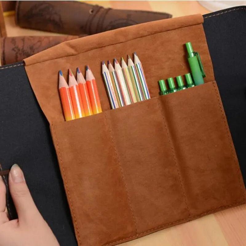 Treasure Map PU Leather Roll-Up Pencil & Makeup Case by HitMyNeed