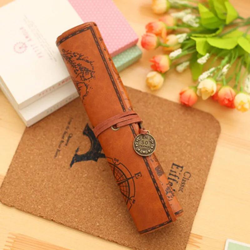 Treasure Map PU Leather Roll-Up Pencil & Makeup Case by HitMyNeed