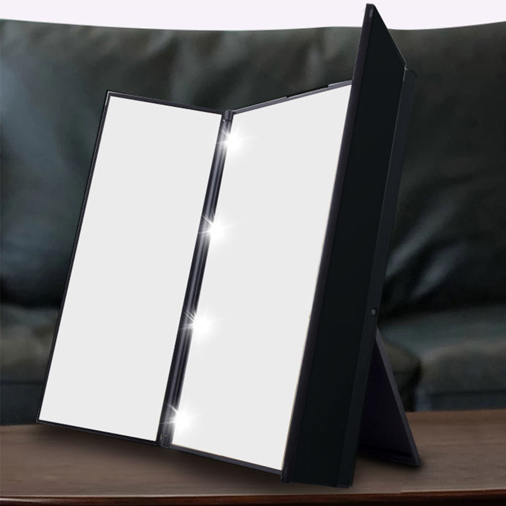 Tri Fold Travel Vanity Mirror with LED Lights by HitMyNeed