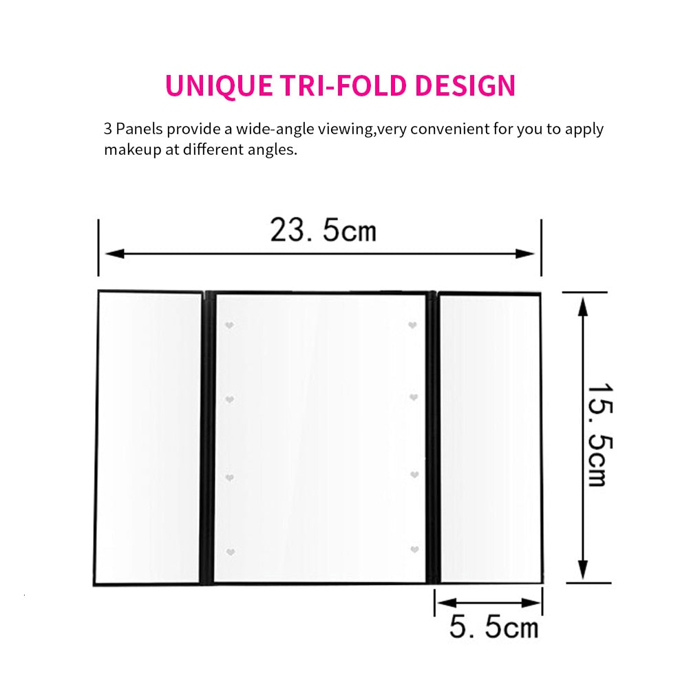 Tri Fold Travel Vanity Mirror with LED Lights by HitMyNeed