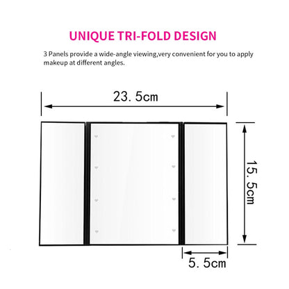 Tri Fold Travel Vanity Mirror with LED Lights by HitMyNeed
