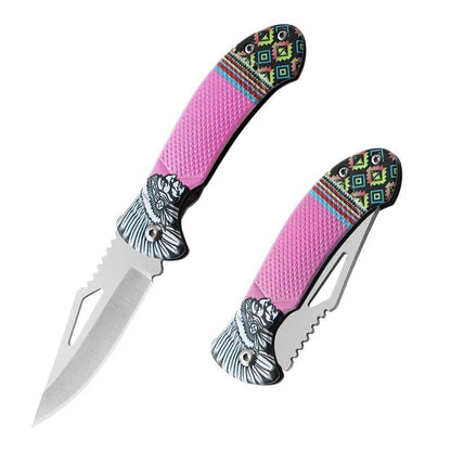 Tribe Stainless Steel Folding Outdoor Knife pink by HitMyNeed