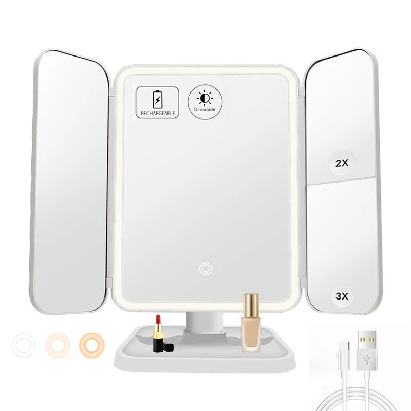 Trifold LED Makeup Mirror with Smart Fill Light by HitMyNeed