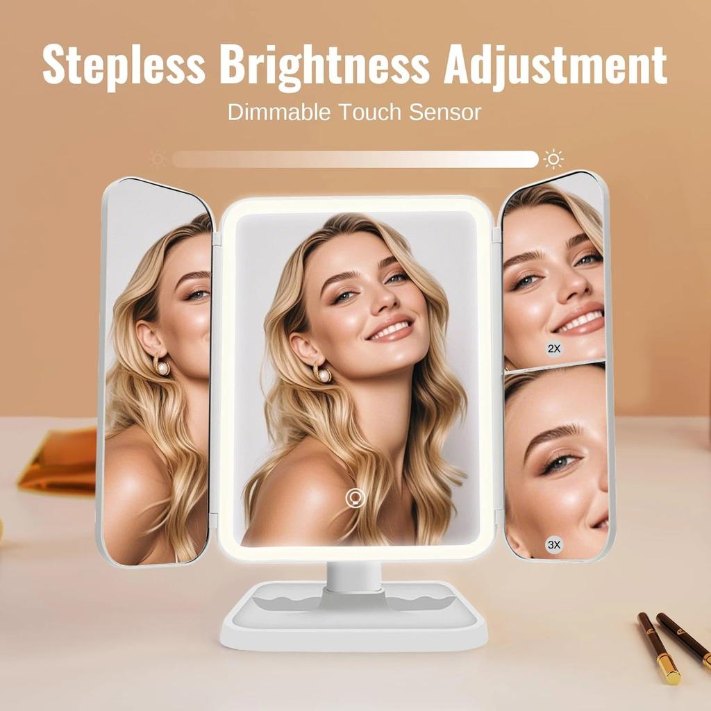 Trifold LED Makeup Mirror with Smart Fill Light by HitMyNeed