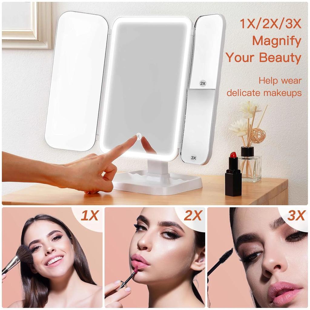 Trifold LED Makeup Mirror with Smart Fill Light by HitMyNeed