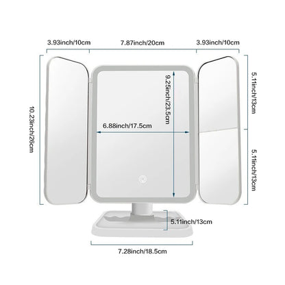Trifold LED Makeup Mirror with Smart Fill Light by HitMyNeed