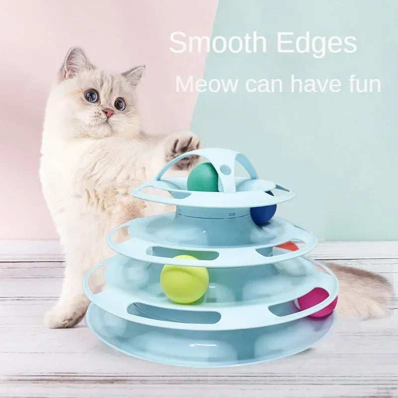 Triple Layer Cat Toy with Balls and Feather Teaser by HitMyNeed