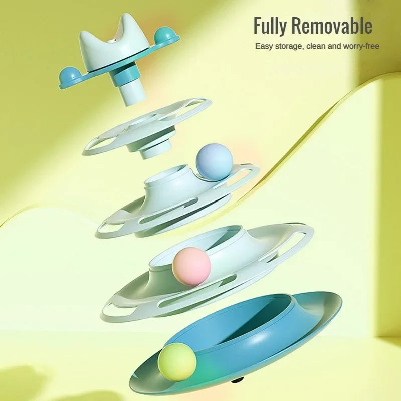 Triple Layer Cat Toy with Balls and Feather Teaser by HitMyNeed