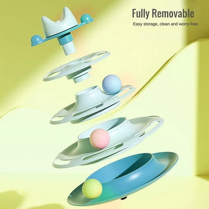 Triple Layer Cat Toy with Balls and Feather Teaser by HitMyNeed