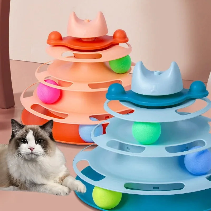 Triple Layer Cat Toy with Balls and Feather Teaser by HitMyNeed