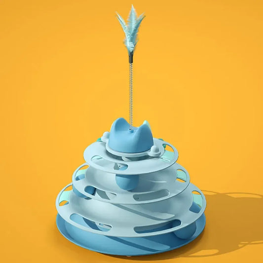 Triple Layer Cat Toy with Balls and Feather Teaser feather-blue by HitMyNeed