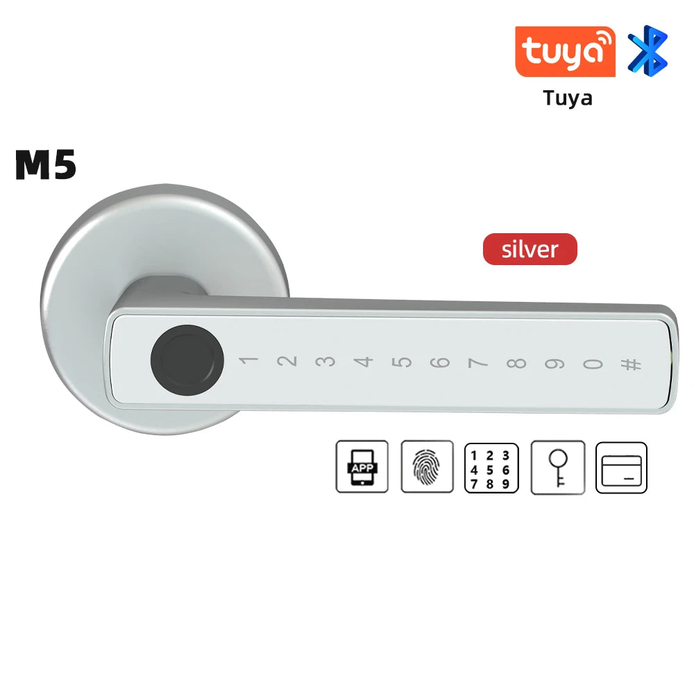 Tuya BLE Fingerprint Smart Door Lock with App Control m5-silver by HitMyNeed