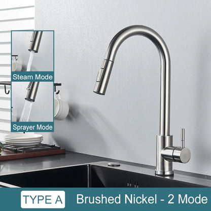 Two-Function Pull Out Kitchen Mixer Tap Single Handle brushed-nickel by HitMyNeed