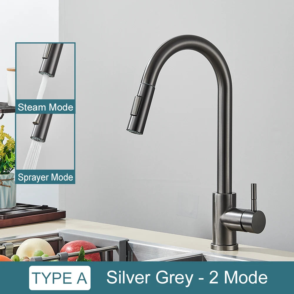 Two-Function Pull Out Kitchen Mixer Tap Single Handle gun-grey by HitMyNeed