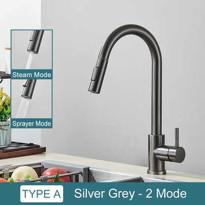 Two-Function Pull Out Kitchen Mixer Tap Single Handle gun-grey by HitMyNeed