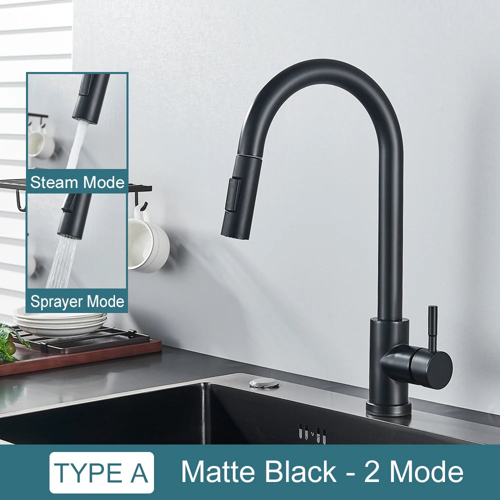 Two-Function Pull Out Kitchen Mixer Tap Single Handle matte-black by HitMyNeed