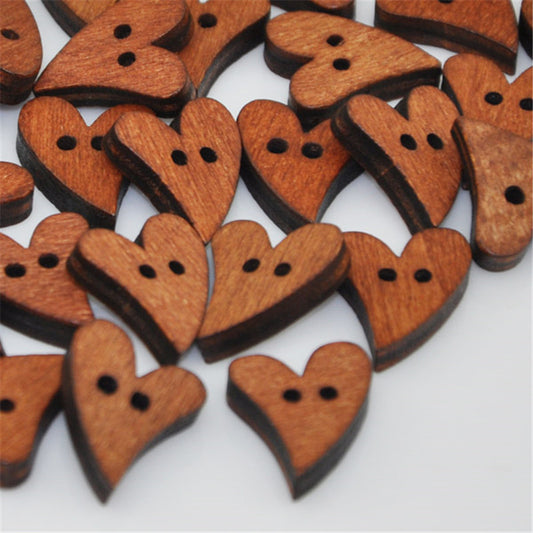Two-Hole Wooden Heart Buttons 15x20mm (50 Pack) by HitMyNeed