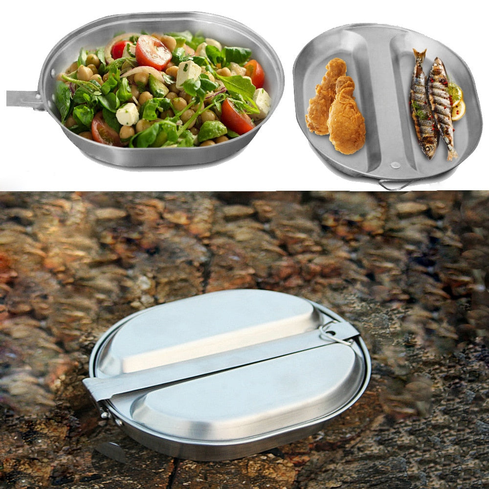 Two-in-One Stainless Steel Camping Mess Kit by HitMyNeed