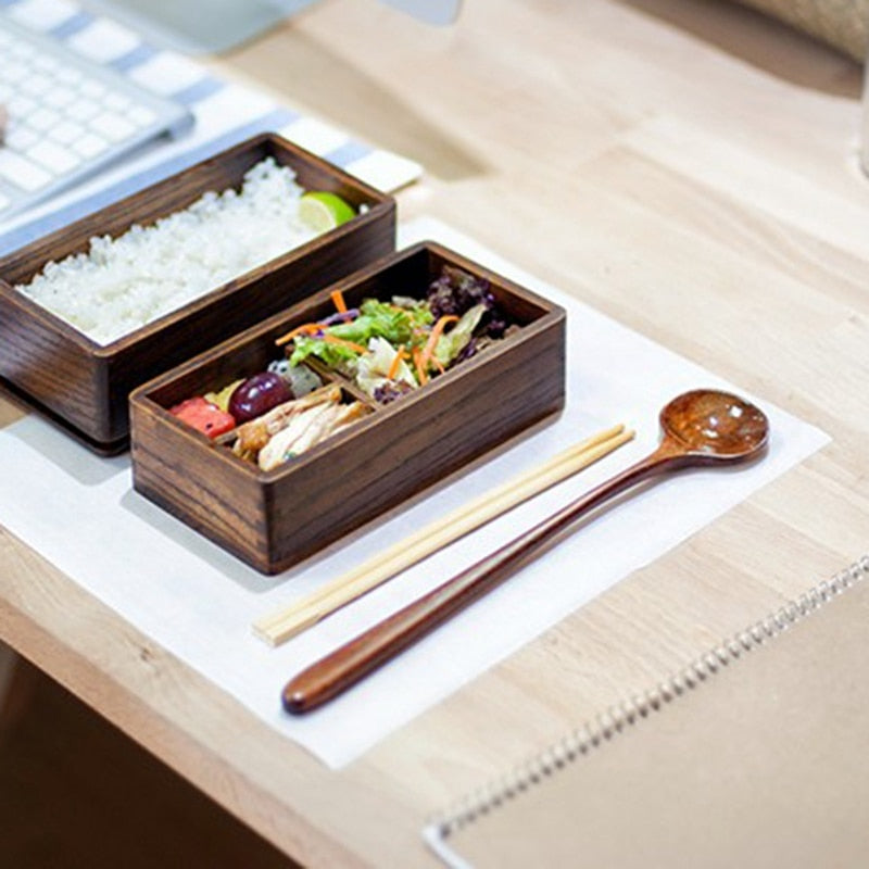 Two-Layer Wooden Lunch Box with Divider by HitMyNeed
