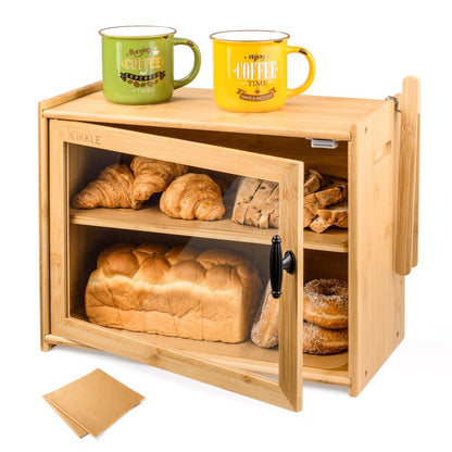 Two Tier Bamboo Bread Box with Glass Door by HitMyNeed