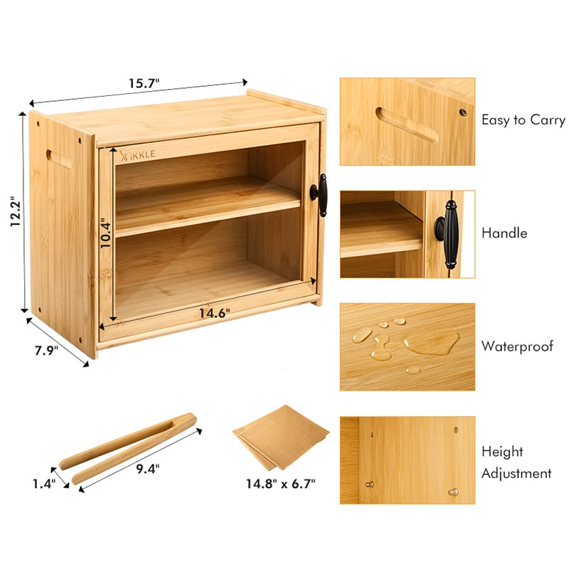 Two Tier Bamboo Bread Box with Glass Door by HitMyNeed