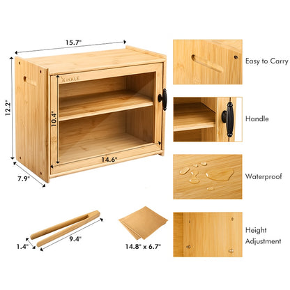 Two Tier Bamboo Bread Box with Glass Door by HitMyNeed