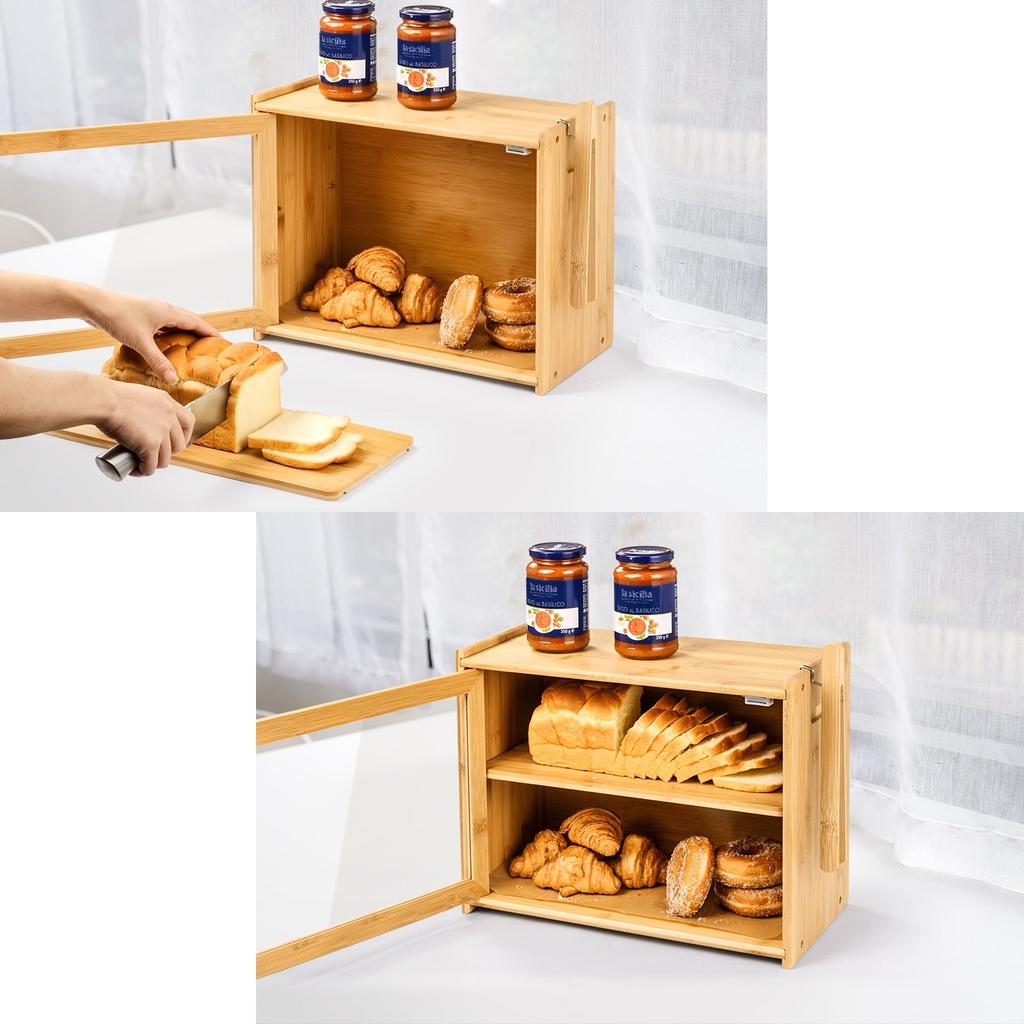 Two Tier Bamboo Bread Box with Glass Door by HitMyNeed