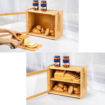 Two Tier Bamboo Bread Box with Glass Door by HitMyNeed