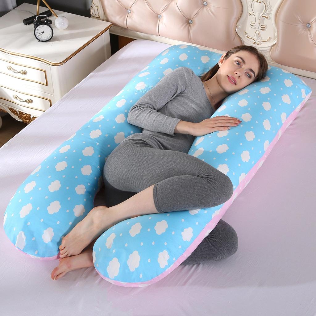 U-Shaped Pregnancy Pillow for Maternity Support blue-pink-cloud by HitMyNeed