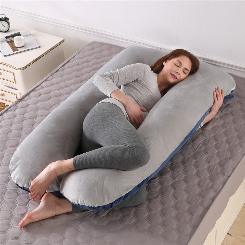 U-Shaped Pregnancy Pillow for Maternity Support plush-navy-grey by HitMyNeed
