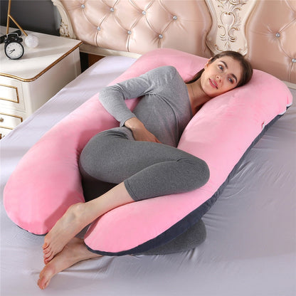 U-Shaped Pregnancy Pillow for Maternity Support plush-pink-grey by HitMyNeed