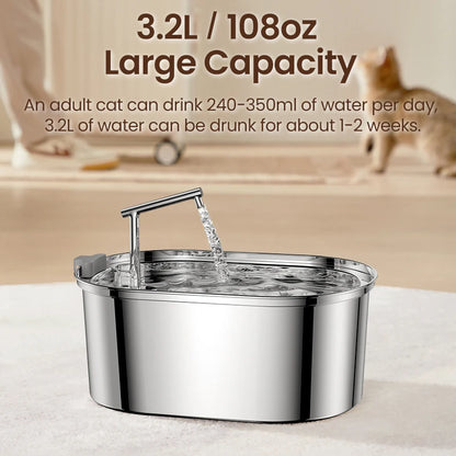 Ultra Quiet Stainless Steel Cat Water Fountain 3.2L by HitMyNeed