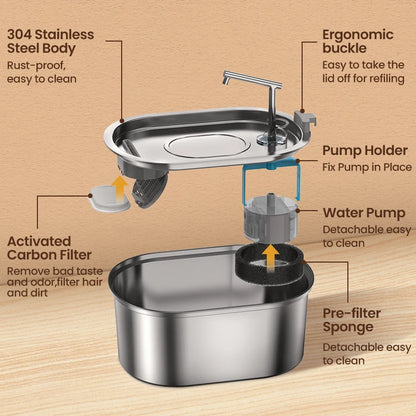 Ultra Quiet Stainless Steel Cat Water Fountain 3.2L by HitMyNeed