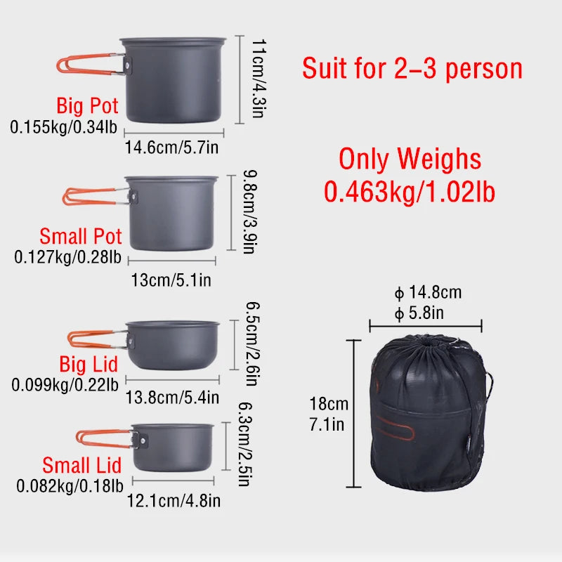 Ultralight 3-Person Camping Cookware Set Non-Stick by HitMyNeed